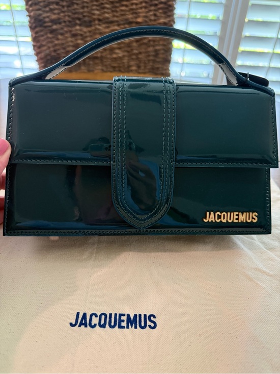 Jacquemus Handbags - Jacquemus Teal Patent Leather Le Grand Bambino Bag with shoulder strap